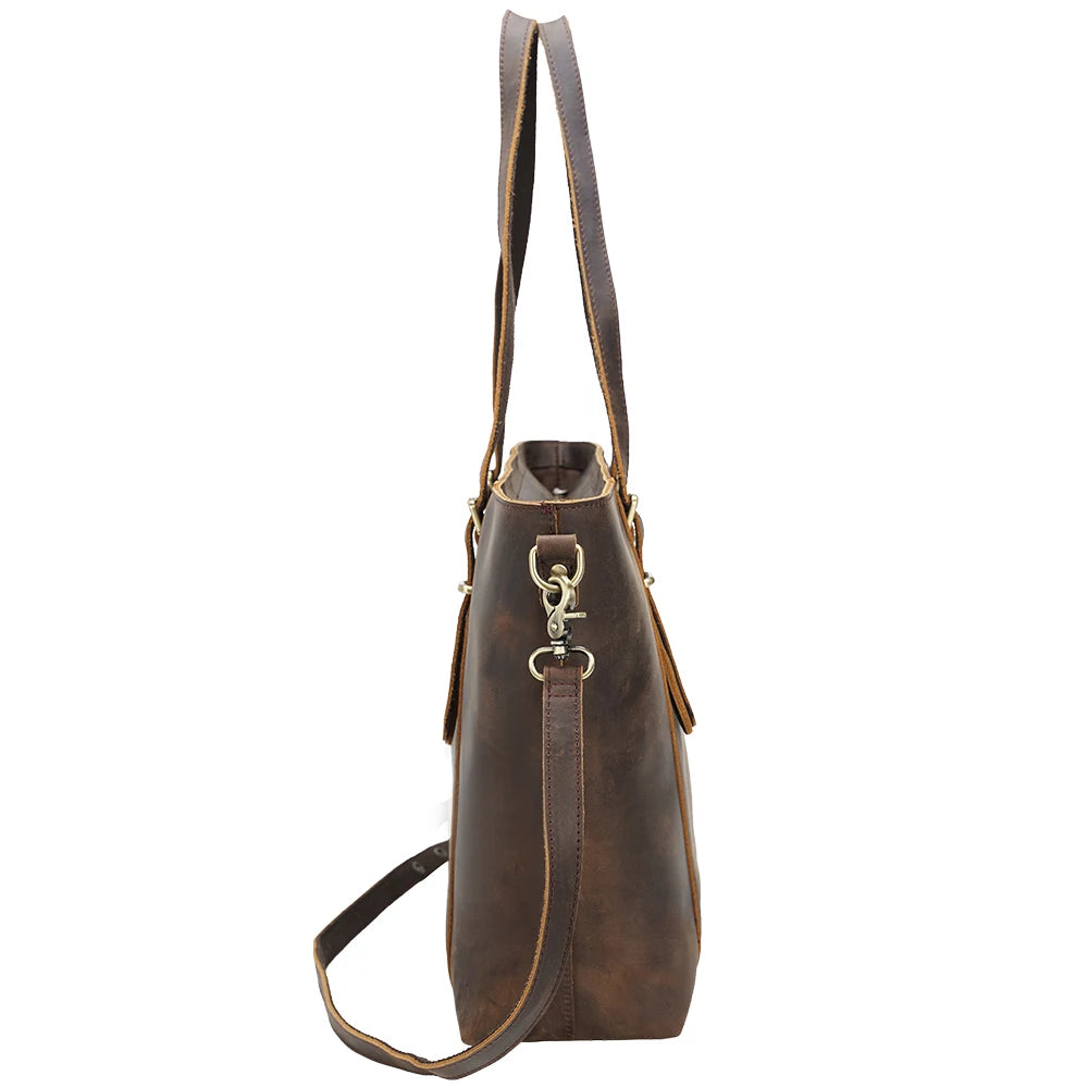 TIDING Festival Gift Christmas Custom Logo Retro Crazy Horse Leather Handbag Lady Brown Shoulder Bag Women Leather Tote Bag - Premium  from Handbags Specialist Headquarter - Just $113.99! Shop now at Handbags Specialist Headquarter