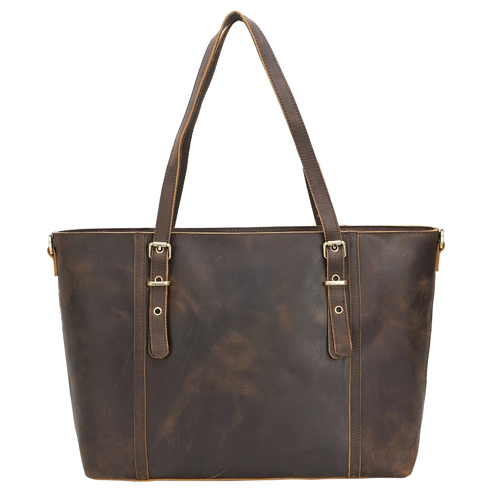 TIDING Festival Gift Christmas Custom Logo Retro Crazy Horse Leather Handbag Lady Brown Shoulder Bag Women Leather Tote Bag - Premium  from Handbags Specialist Headquarter - Just $113.99! Shop now at Handbags Specialist Headquarter