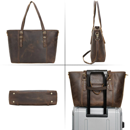 TIDING Festival Gift Christmas Custom Logo Retro Crazy Horse Leather Handbag Lady Brown Shoulder Bag Women Leather Tote Bag - Premium  from Handbags Specialist Headquarter - Just $113.99! Shop now at Handbags Specialist Headquarter