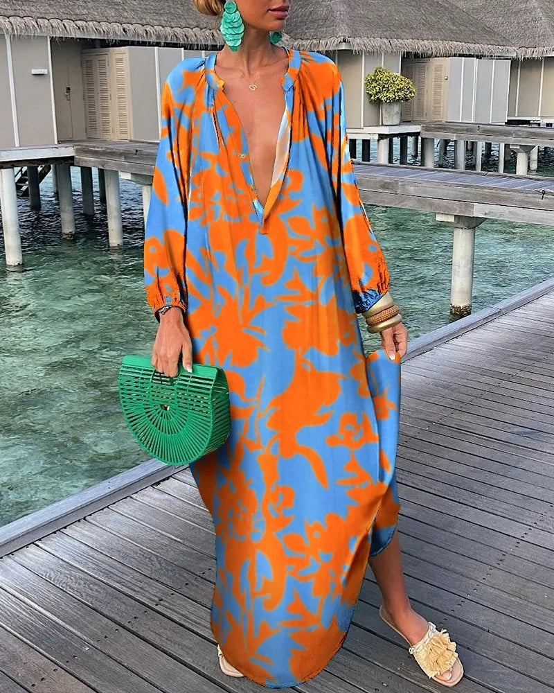 Elegant Women's Maxi Dresses 2024 Summer Casual Fashion  V Neck Long Vacation Beach Dress - Premium  from Shop1102771739 Store - Just $29.99! Shop now at Handbags Specialist Headquarter