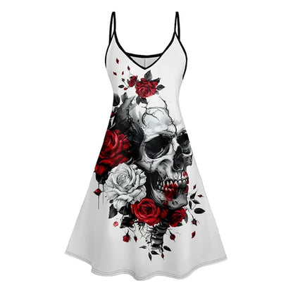 Dressfo Women's Summer Dresses Halloween Rose Injured Skull Print Hem - Premium  from Dressfo Gothic Clothing Store - Just $31.99! Shop now at Handbags Specialist Headquarter