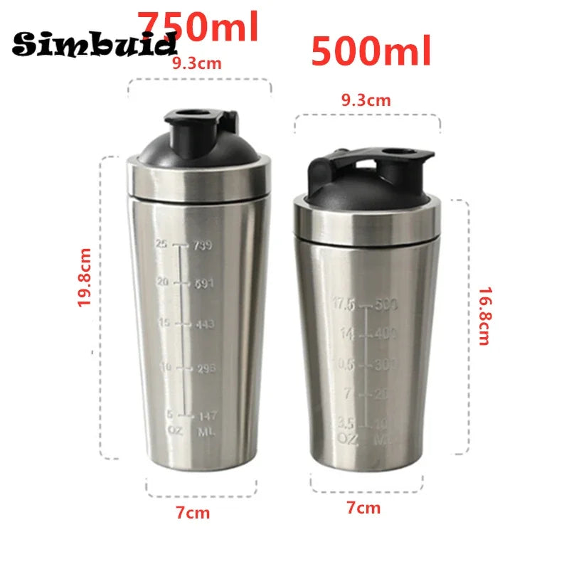 500ML/750ML Stainless Steel Protein Powder Shaker Bottle with Steel Ball and Scale Leak Proof Gym Fitness Sport Whey Shakes Cup - Premium Water Bottles from Stone's Store - Just $18.99! Shop now at Handbags Specialist Headquarter