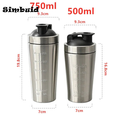 500ML/750ML Stainless Steel Protein Powder Shaker Bottle with Steel Ball and Scale Leak Proof Gym Fitness Sport Whey Shakes Cup - Premium Water Bottles from Stone's Store - Just $18.99! Shop now at Handbags Specialist Headquarter