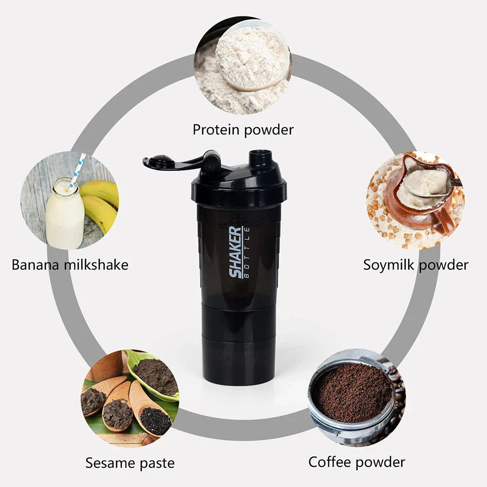 3-Layer Protein Shaker Bottle – Leakproof, BPA-Free, with Powder & Pill Storage for Fitness and Gym - Premium Water Bottles from Stone's Store - Just $20.49! Shop now at Handbags Specialist Headquarter