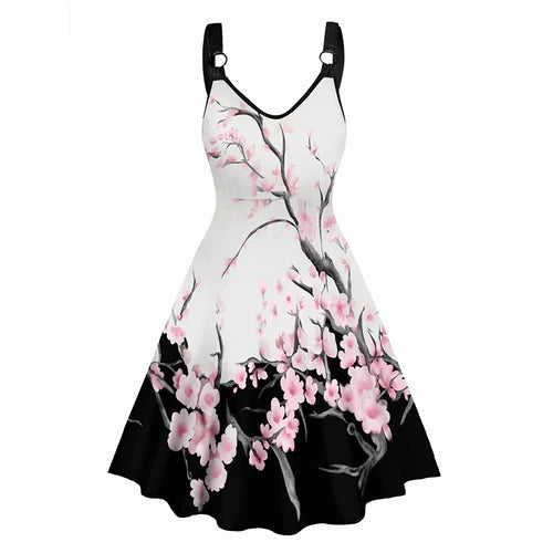 Dressfo Women's Summer Dresses Halloween Rose Injured Skull Print Hem - Premium  from Dressfo Gothic Clothing Store - Just $31.99! Shop now at Handbags Specialist Headquarter