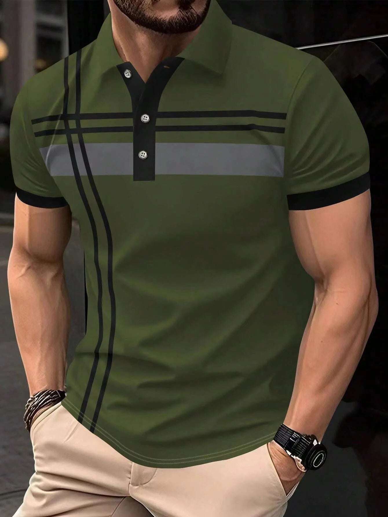 Manfinity Mode Men Plaid Contrast Color Polo Shirt Graphic Short Sleeve Men's Business Polo Shirt Flip Collar Casual T-shirt - Premium Men's Polo shirt from Handbags Specialist Headquarter - Just $30.95! Shop now at Handbags Specialist Headquarter