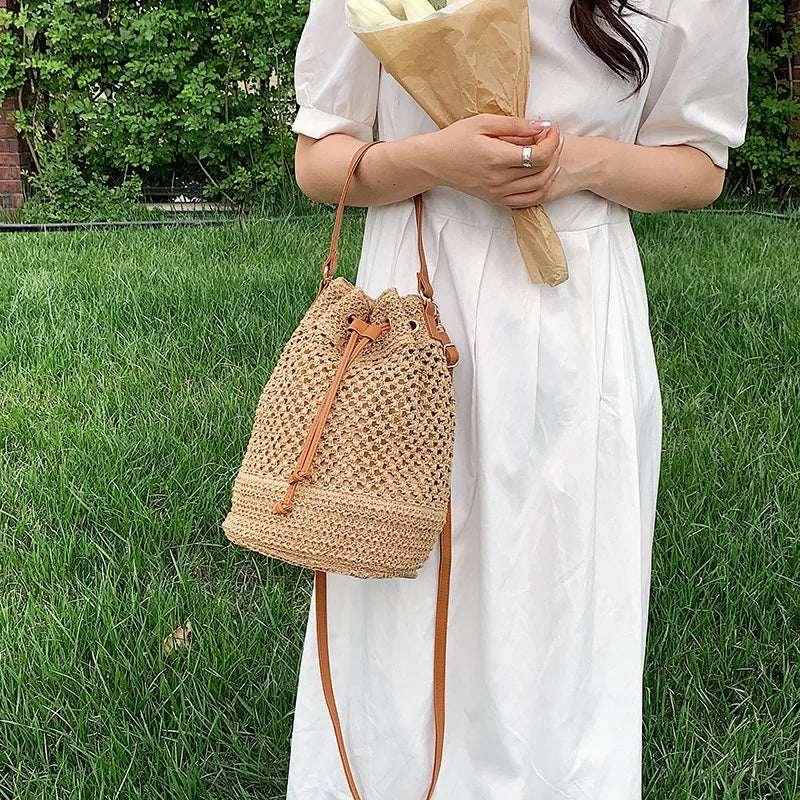 Woven Straw Bag Ladies Bucket Crossbody Bag Summer Beach Bag Retro Travel Shoulder Bags Small Travel Purse and Handbag For Women - Premium Tote Bag from eprolo - Just $32.99! Shop now at Handbags Specialist Headquarter