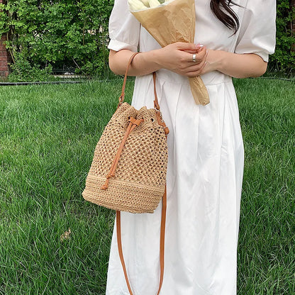 Woven Straw Bag Ladies Bucket Crossbody Bag Summer Beach Bag Retro Travel Shoulder Bags Small Travel Purse and Handbag For Women - Premium Tote Bag from eprolo - Just $32.99! Shop now at Handbags Specialist Headquarter