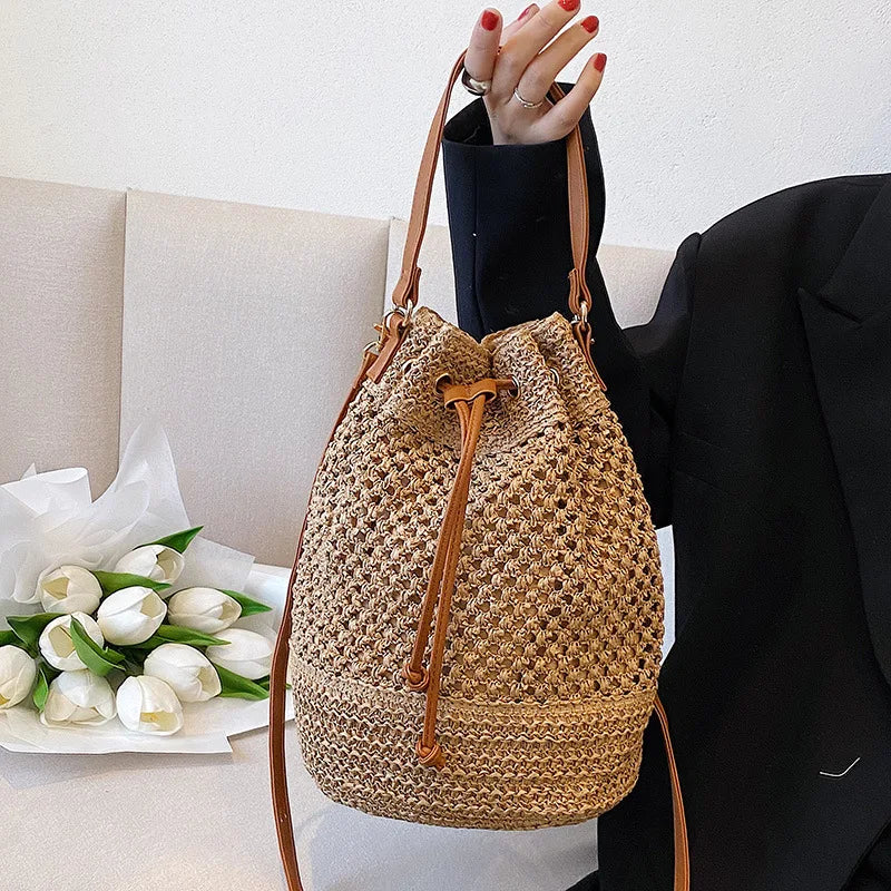 Woven Straw Bag Ladies Bucket Crossbody Bag Summer Beach Bag Retro Travel Shoulder Bags Small Travel Purse and Handbag For Women - Premium Tote Bag from eprolo - Just $32.99! Shop now at Handbags Specialist Headquarter