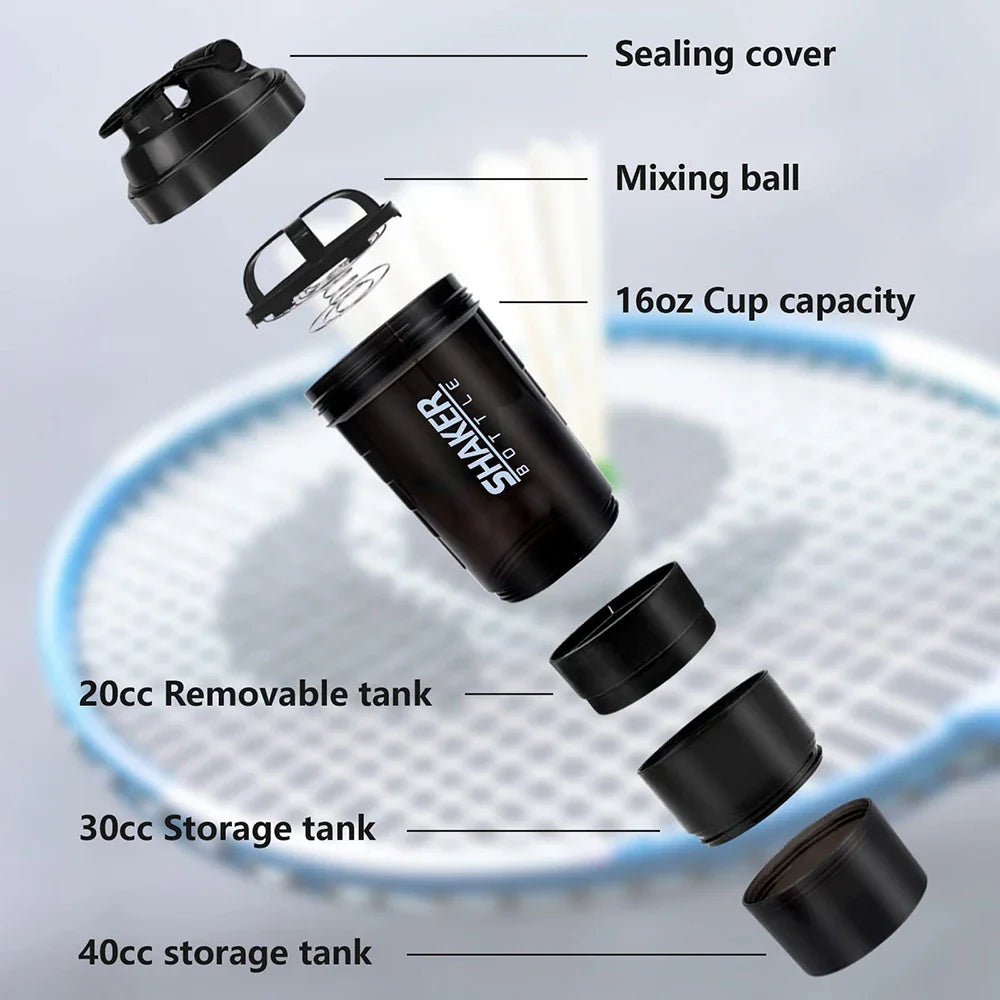 3-Layer Protein Shaker Bottle – Leakproof, BPA-Free, with Powder & Pill Storage for Fitness and Gym - Premium Water Bottles from Stone's Store - Just $20.49! Shop now at Handbags Specialist Headquarter