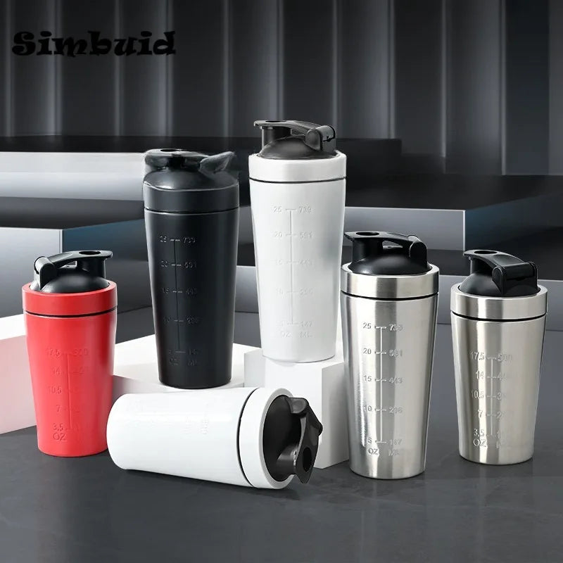 500ML/750ML Stainless Steel Protein Powder Shaker Bottle with Steel Ball and Scale Leak Proof Gym Fitness Sport Whey Shakes Cup - Premium Water Bottles from Stone's Store - Just $18.99! Shop now at Handbags Specialist Headquarter