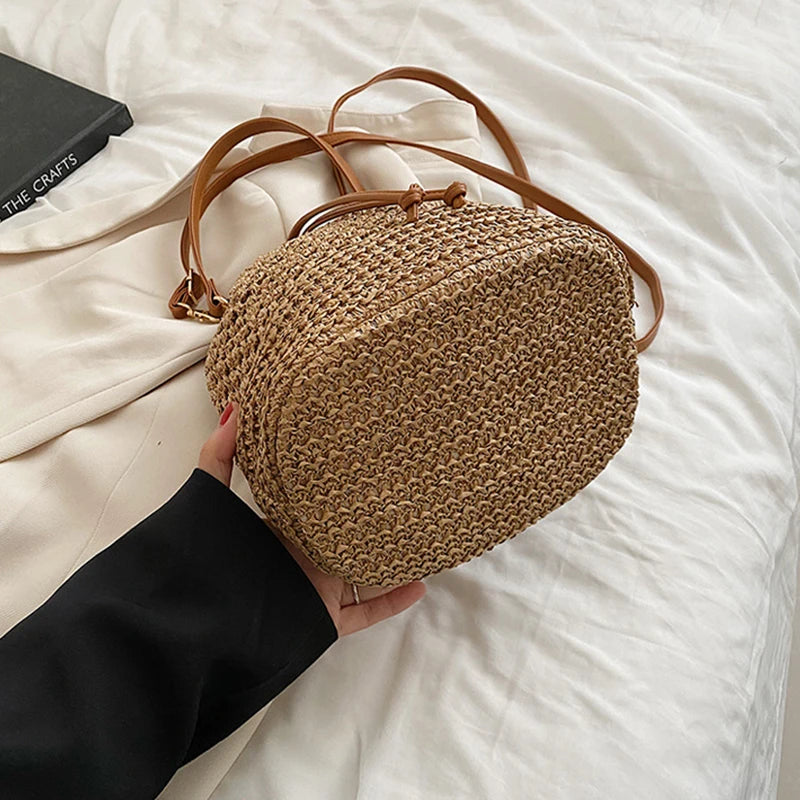 Woven Straw Bag Ladies Bucket Crossbody Bag Summer Beach Bag Retro Travel Shoulder Bags Small Travel Purse and Handbag For Women - Premium Tote Bag from eprolo - Just $32.99! Shop now at Handbags Specialist Headquarter