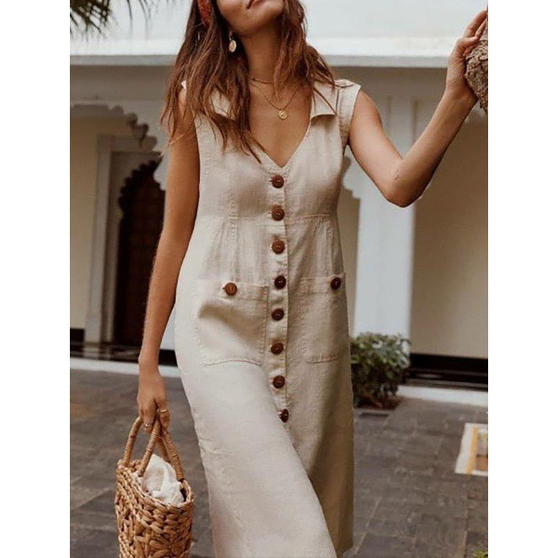 Vintage Fashion Loose Comfortable  V-neck  Dresses - Premium  from Shop1103664268 Store - Just $29.99! Shop now at Handbags Specialist Headquarter