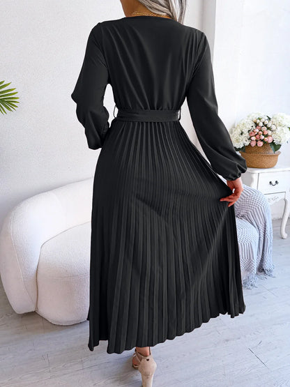 Women Elegant V Neck Long Sleeve Pleated Maxi Dress - Premium  from Hey Whoops Store - Just $57.48! Shop now at Handbags Specialist Headquarter