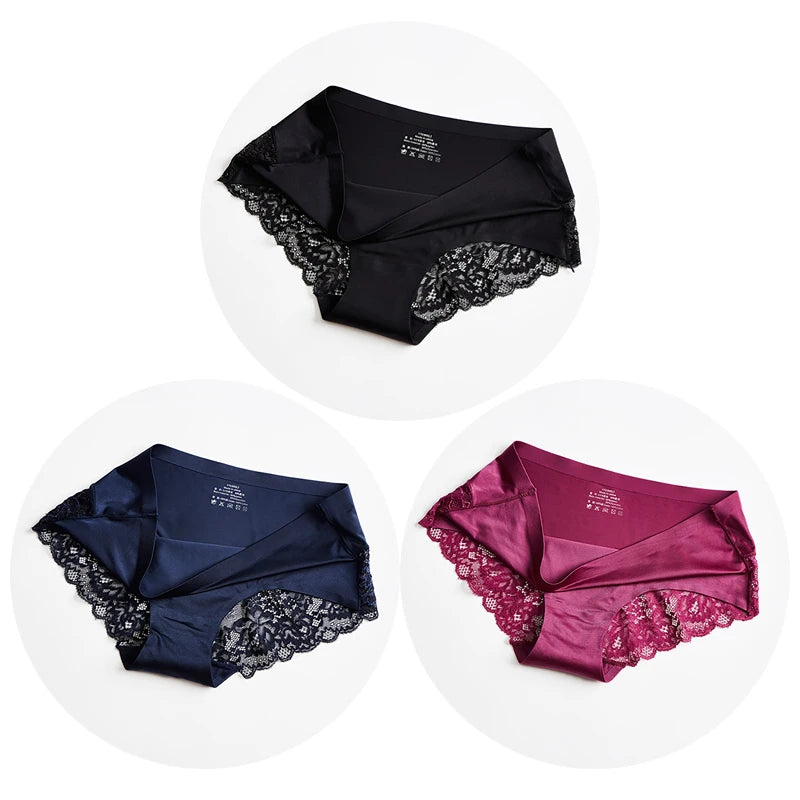 WHPC 3PCS/Set Lace Women's Panties Big Size 4XL Soft Cozy Underwear Female Silk Satin Briefs Breathable Underpants Sexy Lingerie [UND] - Premium Bottoms from WarmSteps Lingerie Store - Just $14.99! Shop now at Handbags Specialist Headquarter