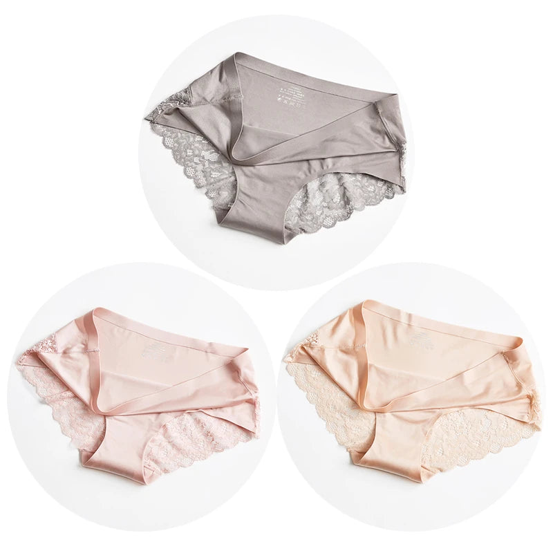WHPC 3PCS/Set Lace Women's Panties Big Size 4XL Soft Cozy Underwear Female Silk Satin Briefs Breathable Underpants Sexy Lingerie [UND] - Premium Bottoms from WarmSteps Lingerie Store - Just $14.99! Shop now at Handbags Specialist Headquarter