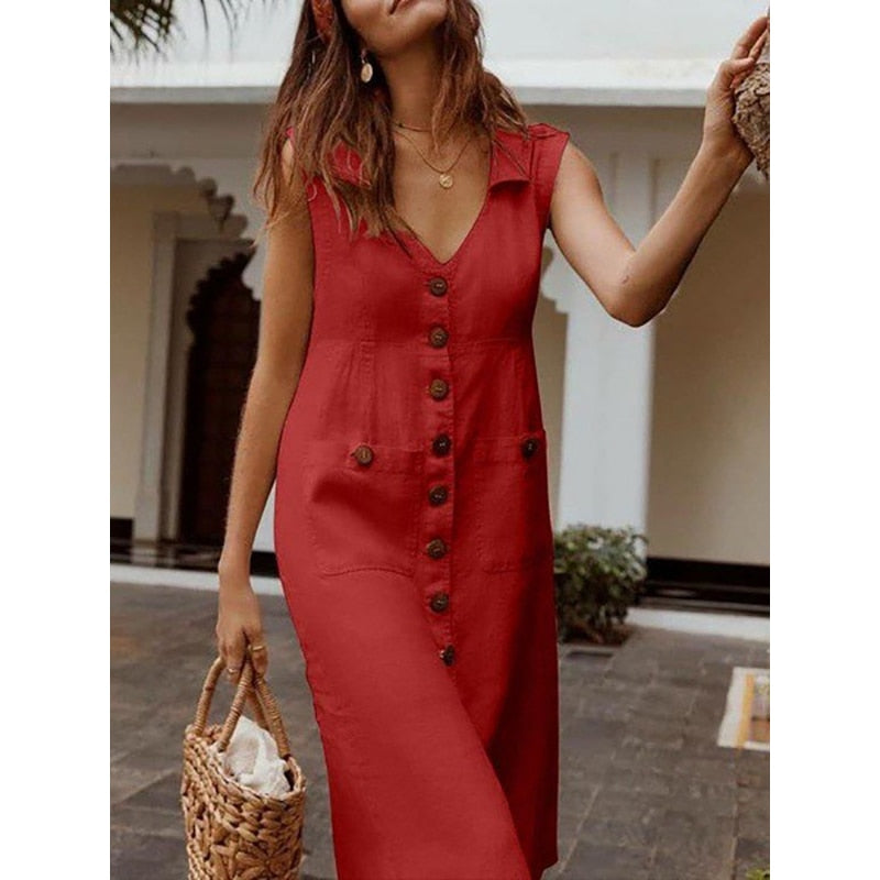 Vintage Fashion Loose Comfortable  V-neck  Dresses - Premium  from Shop1103664268 Store - Just $29.99! Shop now at Handbags Specialist Headquarter