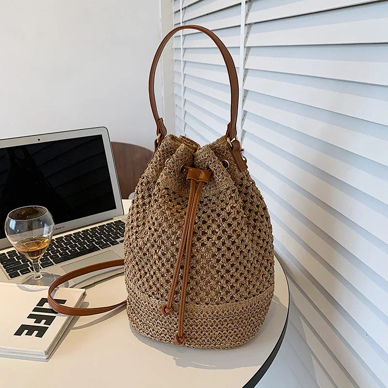 Woven Straw Bag Ladies Bucket Crossbody Bag Summer Beach Bag Retro Travel Shoulder Bags Small Travel Purse and Handbag For Women - Premium Tote Bag from eprolo - Just $32.99! Shop now at Handbags Specialist Headquarter