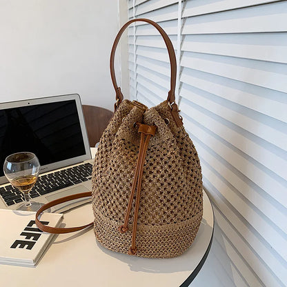 Woven Straw Bag Ladies Bucket Crossbody Bag Summer Beach Bag Retro Travel Shoulder Bags Small Travel Purse and Handbag For Women - Premium Tote Bag from eprolo - Just $32.99! Shop now at Handbags Specialist Headquarter