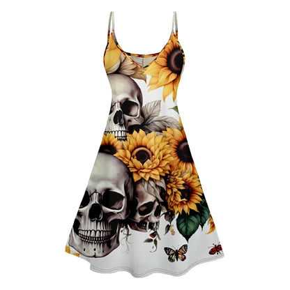 Dressfo Women's Summer Dresses Halloween Rose Injured Skull Print Hem - Premium  from Dressfo Gothic Clothing Store - Just $31.99! Shop now at Handbags Specialist Headquarter