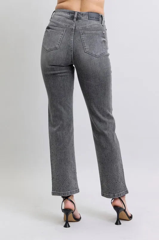Judy Blue Full Size High Waist Rhinestone Straight Jeans Plus Size - Premium Women / Jeans & Denim from Trendsi - Just $81.99! Shop now at Handbags Specialist Headquarter