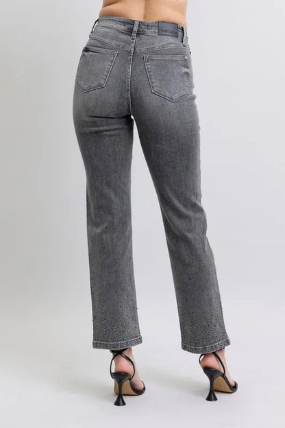 Judy Blue Full Size High Waist Rhinestone Straight Jeans Plus Size - Premium Women / Jeans & Denim from Trendsi - Just $81.99! Shop now at Handbags Specialist Headquarter