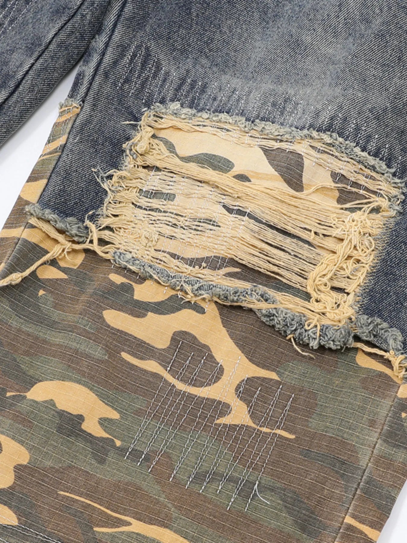 Men's Full Size Distressed Denim Jeans with Camo Patchwork Detailing Plus Size - Premium Women / Jeans & Denim from Trendsi - Just $95.99! Shop now at Handbags Specialist Headquarter