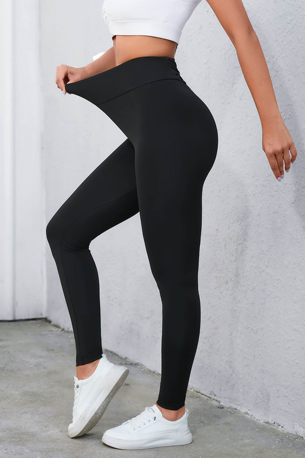Crisscross Detail Wide Waistband Leggings - Premium Leggings from Trendsi - Just $38.19! Shop now at Handbags Specialist Headquarter