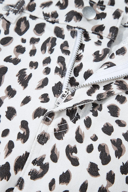 Leopard Frayed Hem Denim Shorts - Premium Women / Jeans & Denim from Trendsi - Just $33! Shop now at Handbags Specialist Headquarter