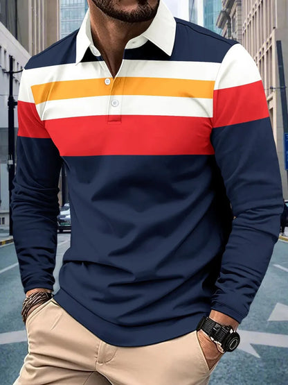 Men's Full Size Collared Contrast Striped Polo Plus Size - Premium Men's Polo shirt from Trendsi - Just $38.99! Shop now at Handbags Specialist Headquarter