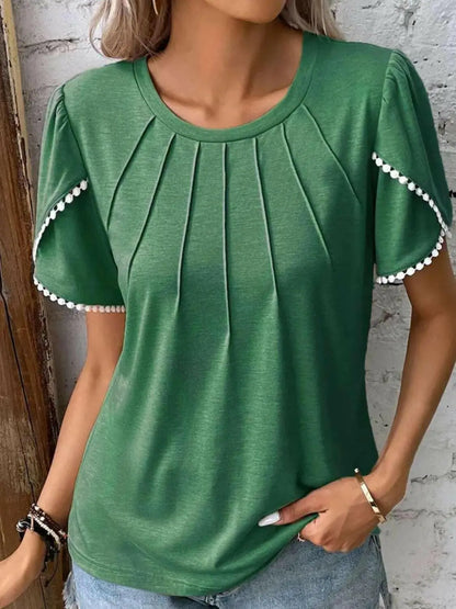 Full Size Round Neck Petal Sleeve Blouse Plus Size.