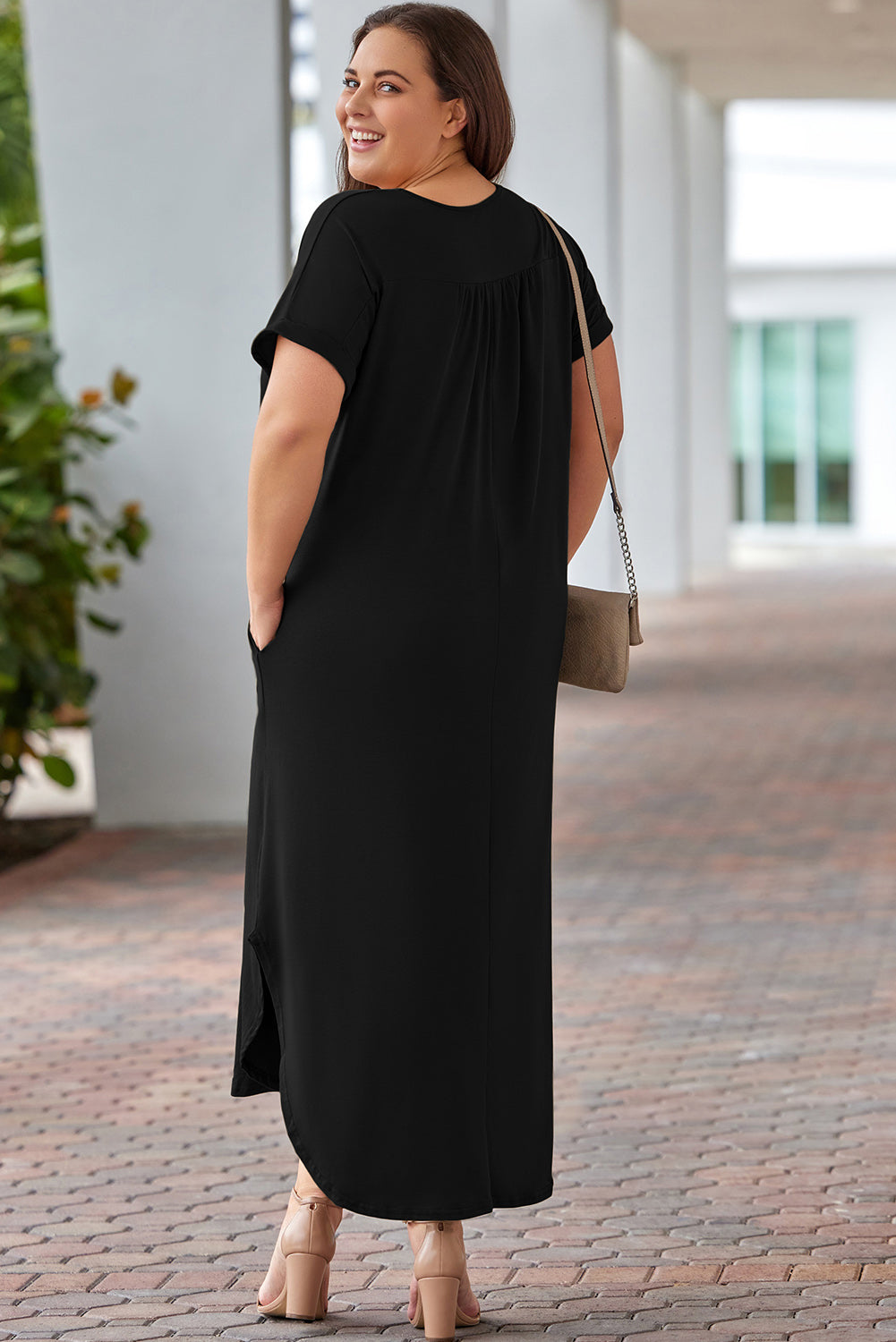 Plus Size V-Neck Short Sleeve Maxi Dress - Premium Dresses from Trendsi - Just $51.99! Shop now at Handbags Specialist Headquarter