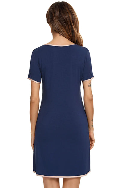 Contrast Trim Pocketed Round Neck Lounge Dress - Premium Sleepwear from Trendsi - Just $27.99! Shop now at Handbags Specialist Headquarter