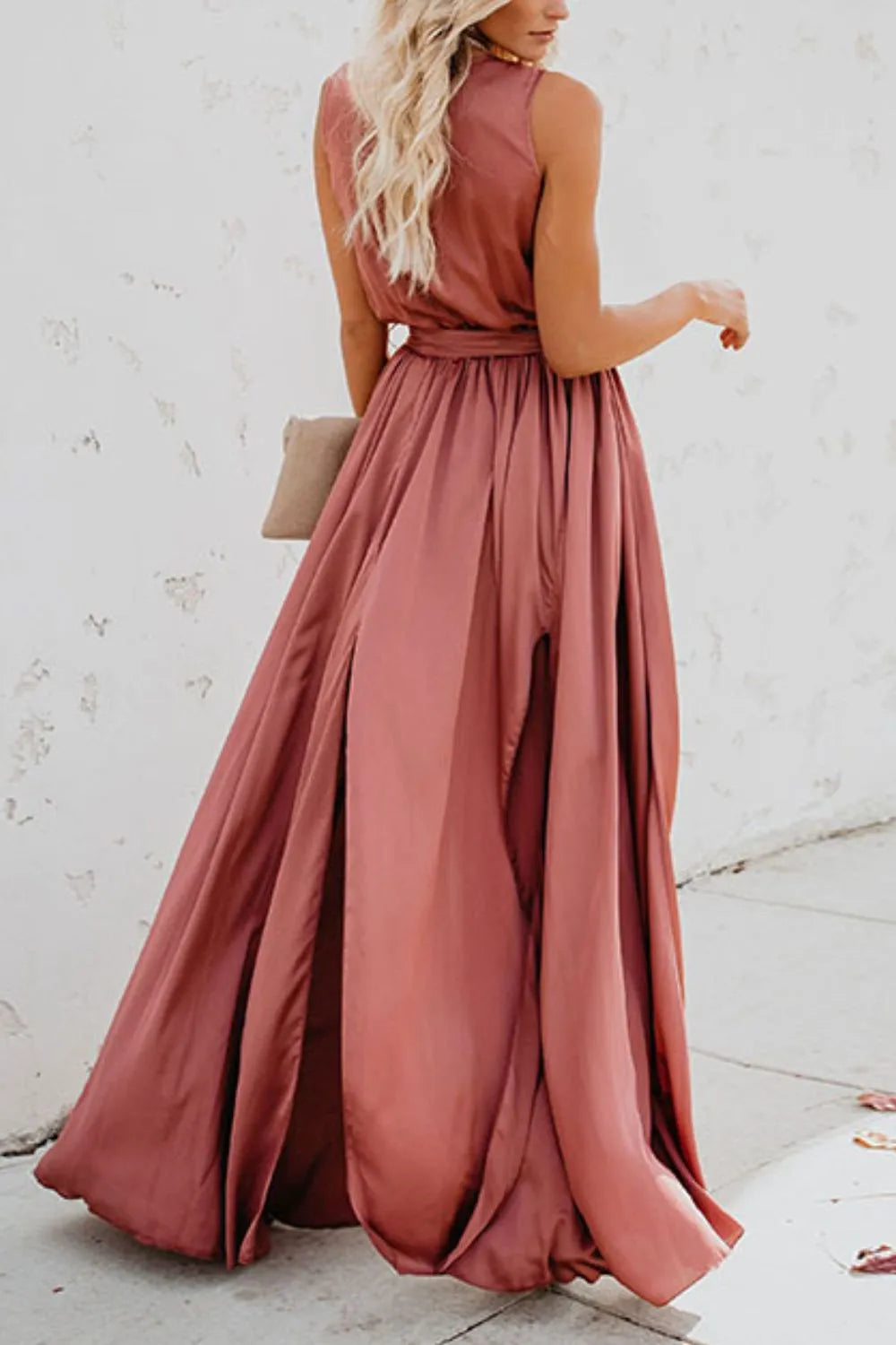 Surplice Tie Waist Maxi Dress - Premium Maxi Dress from Trendsi - Just $39.99! Shop now at Handbags Specialist Headquarter