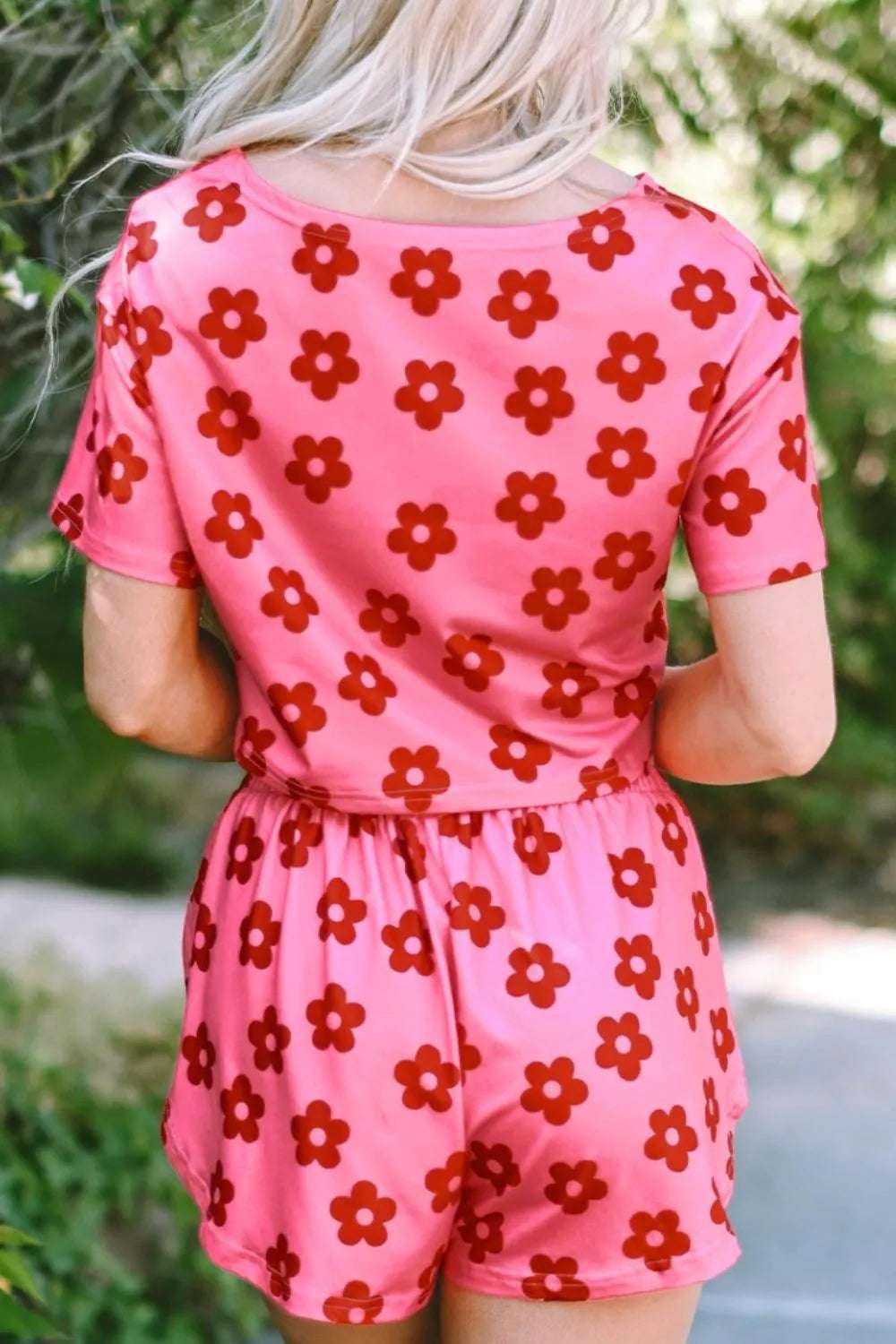 Floral Cropped Tee and Shorts Lounge Set - Premium Sleepwear from Trendsi - Just $25.99! Shop now at Handbags Specialist Headquarter