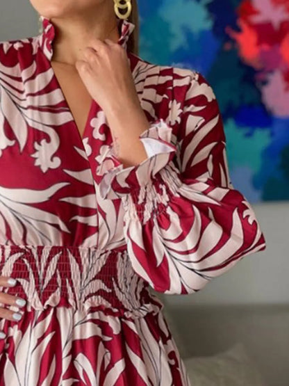 Printed Flounce Sleeve Maxi Dress - Premium Maxi Dress from Trendsi - Just $48.99! Shop now at Handbags Specialist Headquarter