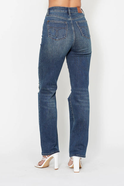 Judy Blue Full Size Hw Ripped Knee Dad Jeans Plus Size - Premium Women / Jeans & Denim from Trendsi - Just $67.99! Shop now at Handbags Specialist Headquarter