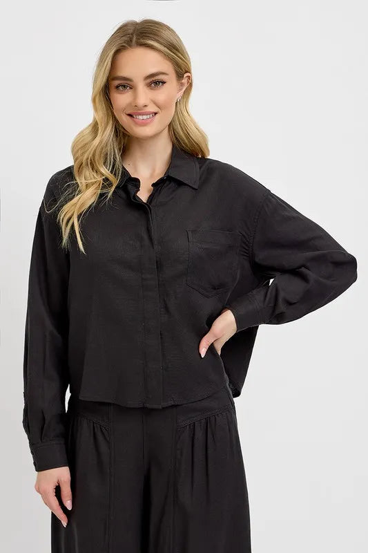 RISEN Button Down Long Sleeve Shirt - Premium Women's Down Shirt Tops from Trendsi - Just $45.72! Shop now at Handbags Specialist Headquarter