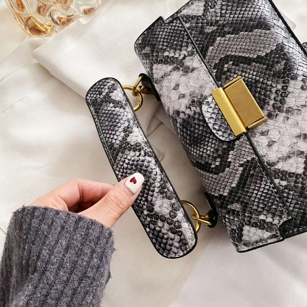 PU Leather Snakeskin Print Crossbody Bag - Premium Crossbody Bag from Trendsi - Just $35.99! Shop now at Handbags Specialist Headquarter