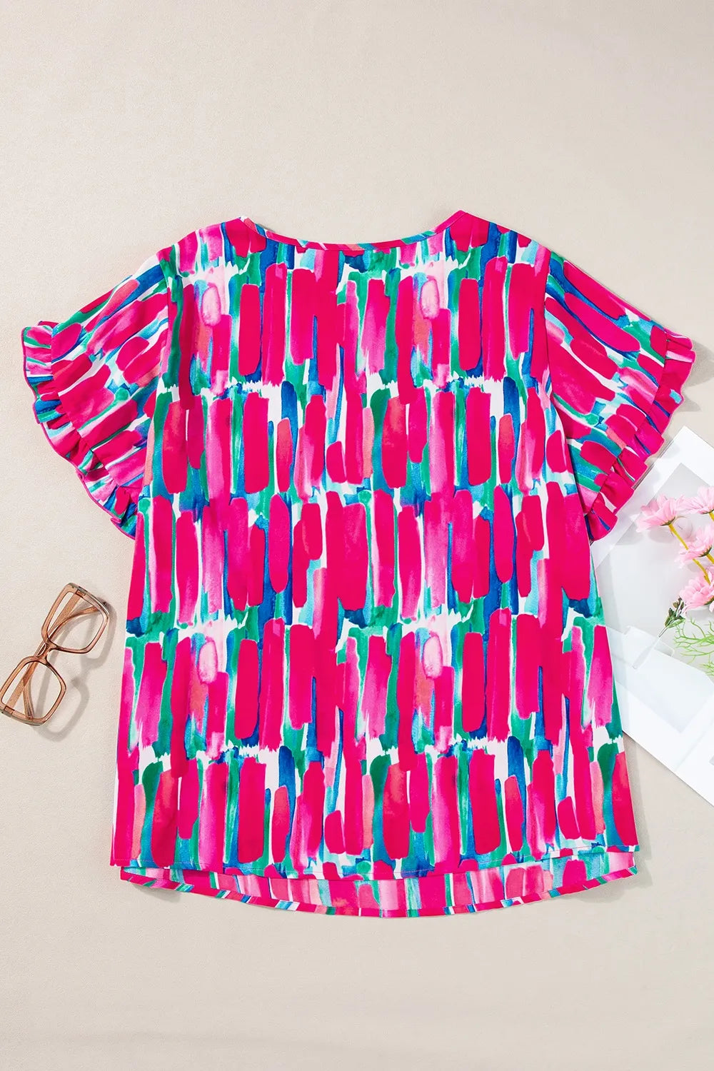 Plus Size Printed Round Neck Petal Sleeve Blouse - Premium Plus Size Shirts from Trendsi - Just $17.54! Shop now at Handbags Specialist Headquarter
