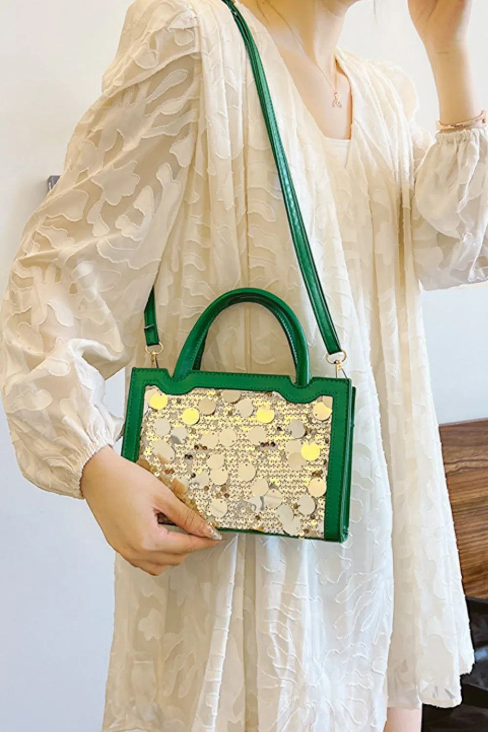 PU Leather Sequin Handbag - Premium handbags from Trendsi - Just $29.99! Shop now at Handbags Specialist Headquarter