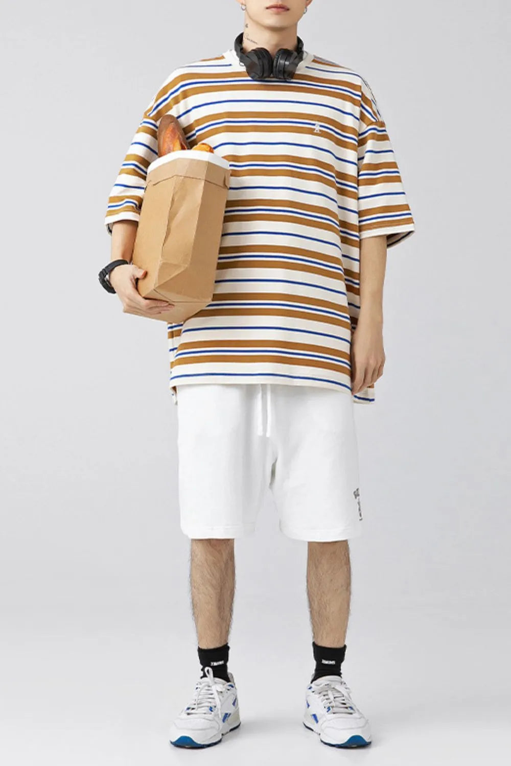 Men's Plus Size Basic style Round Neck Striped T-Shirt - Premium Men's T-Shirt from Trendsi - Just $33.99! Shop now at Handbags Specialist Headquarter