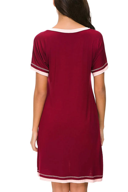 Contrast Trim Short Sleeve Lounge Dress - Premium Sleepwear from Trendsi - Just $26! Shop now at Handbags Specialist Headquarter