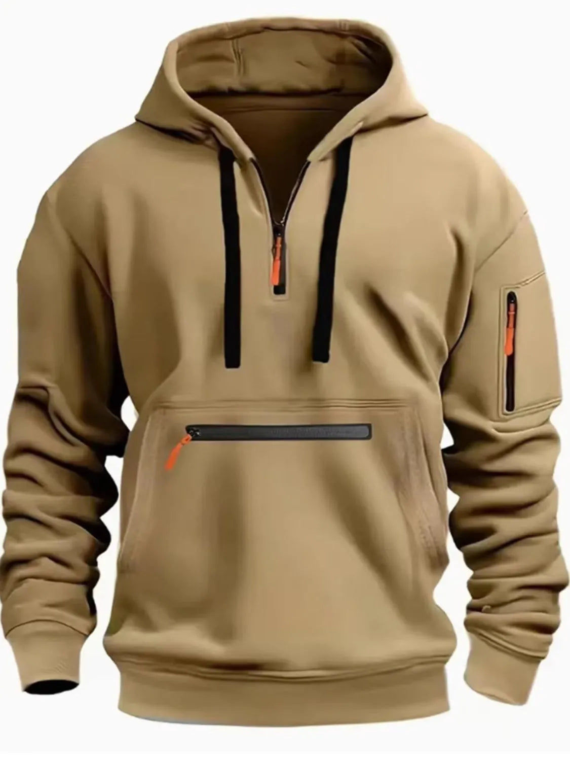 Men's Full Size Half Zip Long Sleeve Hoodie Plus Size - Premium Men's Sweatshirts from Trendsi - Just $25.78! Shop now at Handbags Specialist Headquarter
