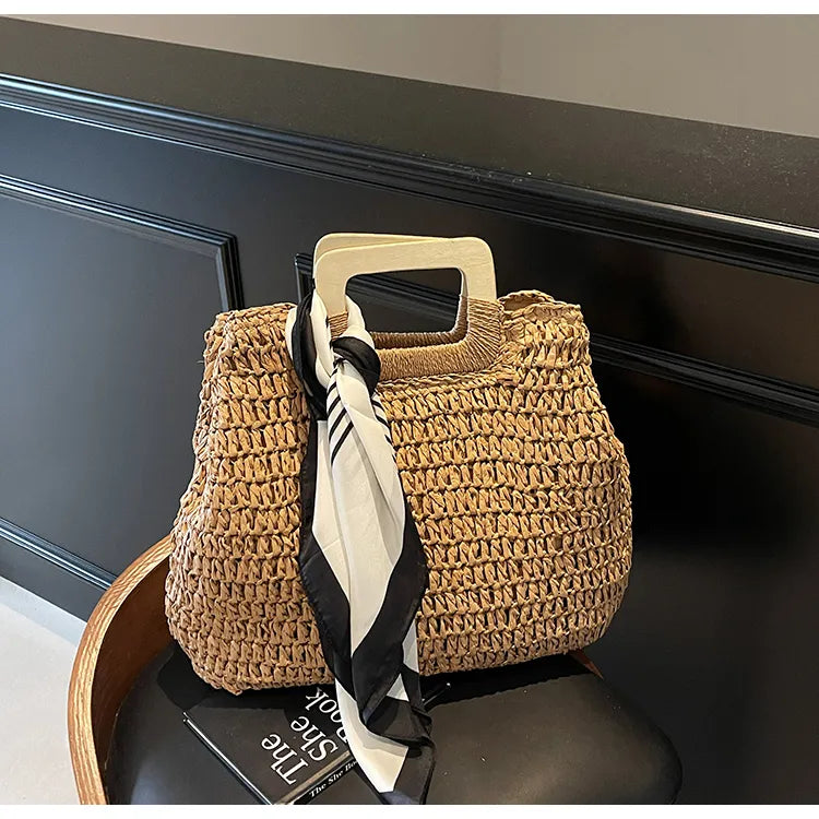 Straw Woven Handbag - Premium handbags from Trendsi - Just $43.99! Shop now at Handbags Specialist Headquarter