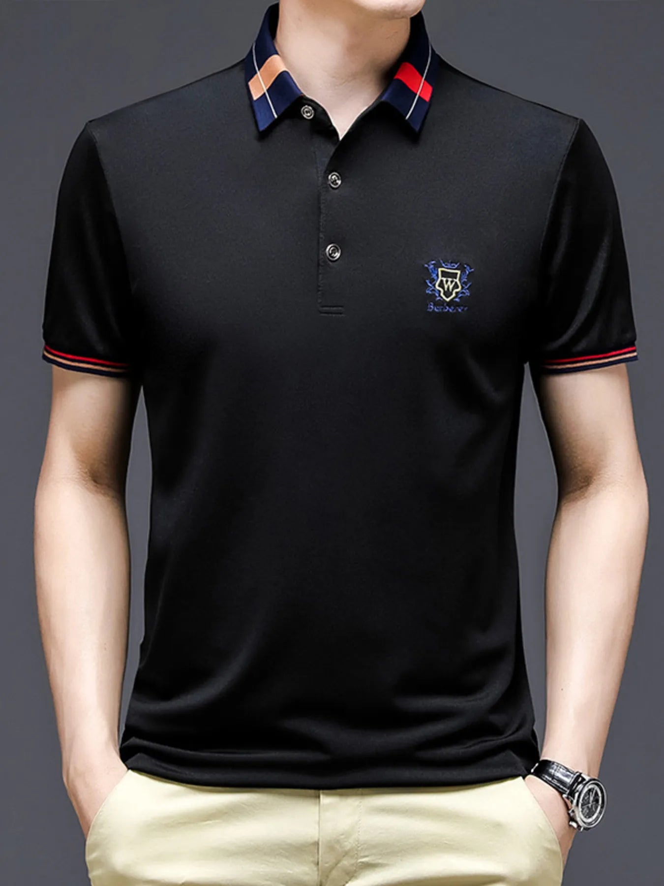 Men's Plus Size Short Sleeve Contrast Collar Polo Shirt - Premium Men's Polo shirt from Trendsi - Just $36.99! Shop now at Handbags Specialist Headquarter