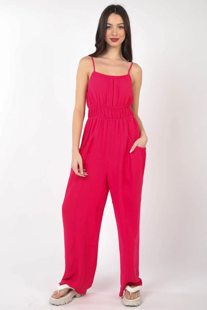 VERY J Pintuck Detail Woven Sleeveless Jumpsuit - Premium Sleepwear from Trendsi - Just $45.99! Shop now at Handbags Specialist Headquarter