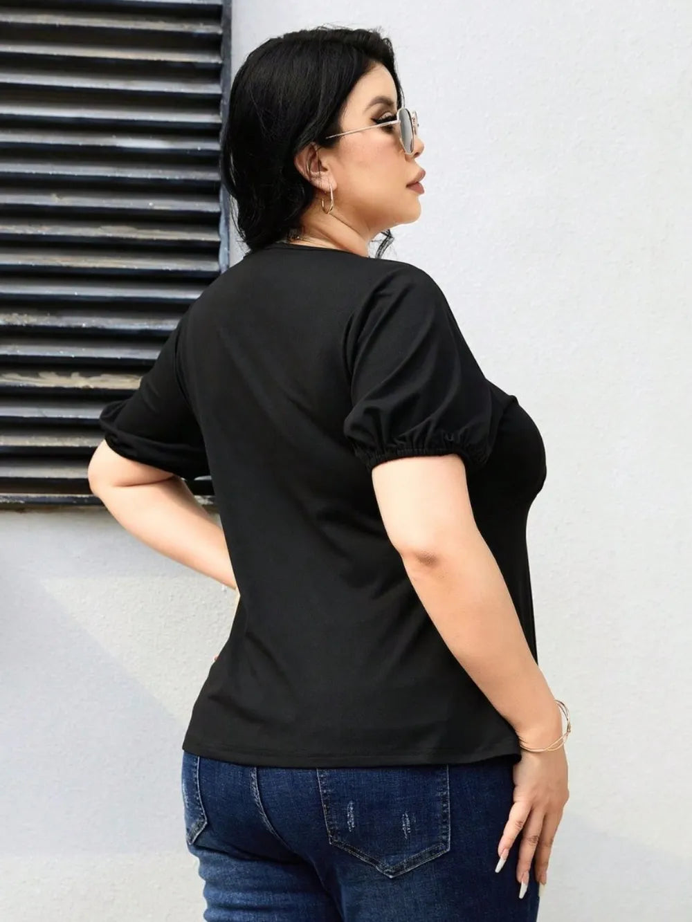 Plus Size Cutout Short Sleeve Blouse - Premium Plus Size Shirts from Trendsi - Just $21! Shop now at Handbags Specialist Headquarter