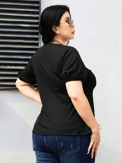 Plus Size Cutout Short Sleeve Blouse - Premium Plus Size Shirts from Trendsi - Just $21! Shop now at Handbags Specialist Headquarter
