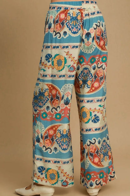 Umgee Full Size Wide Leg Border Print Pants Plus Size - Premium Dresses from Trendsi - Just $48.99! Shop now at Handbags Specialist Headquarter